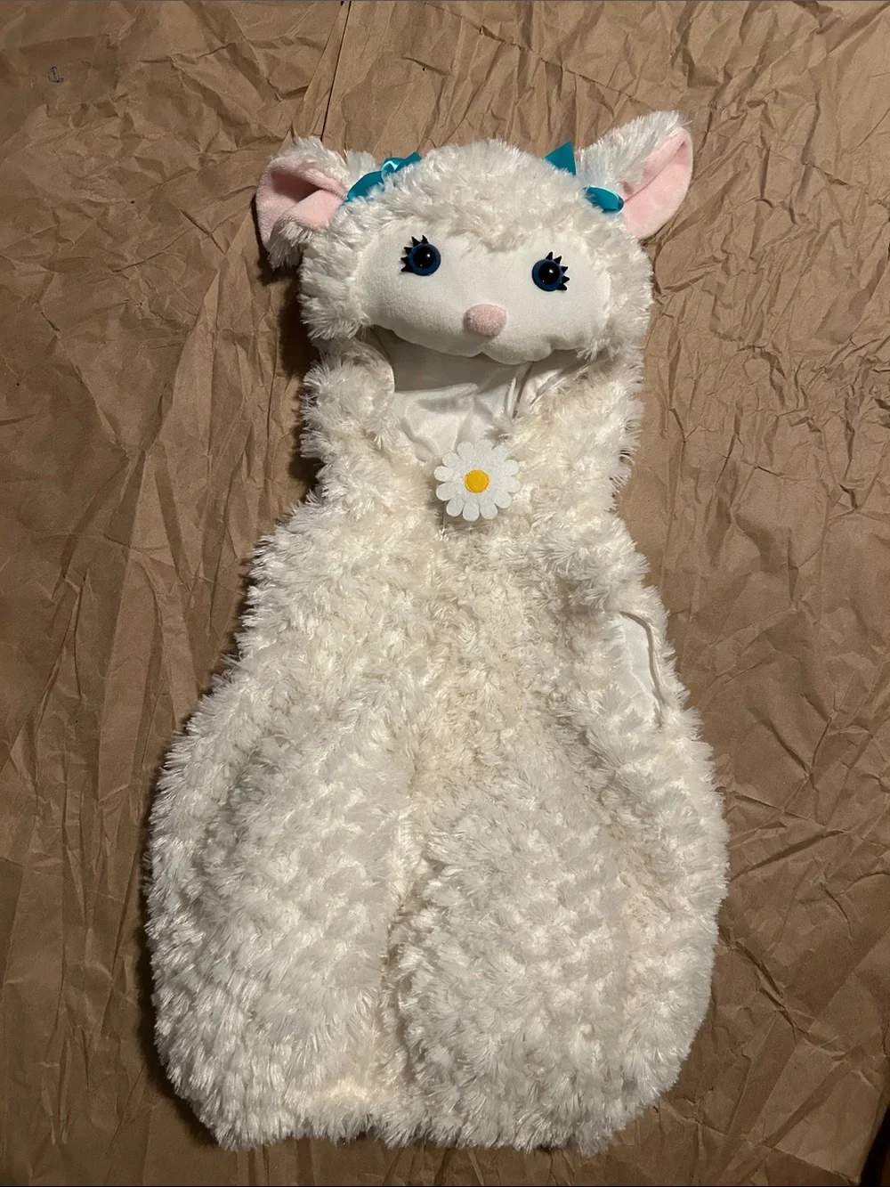 Plush White Lamb Cat Costume Hooded Pet Outfit 12/18 mnths